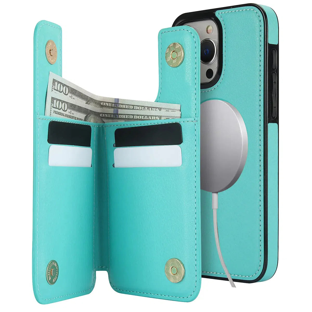 Buy iPhone Wallet Case, 4 Card Slots, Cash Slot, RFID Blocking, Magnetic, MagSafe Compatible,Liliana at Caseles-iPhone 16 Pro Max, Liliana-Brown