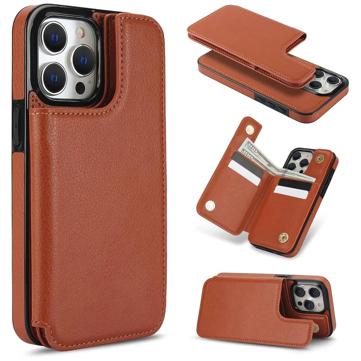 Buy iPhone Wallet Case, 4 Card Slots, Cash Slot, RFID Blocking, Magnetic, MagSafe Compatible,Liliana at Caseles-iPhone 16 Pro Max, Liliana-Brown