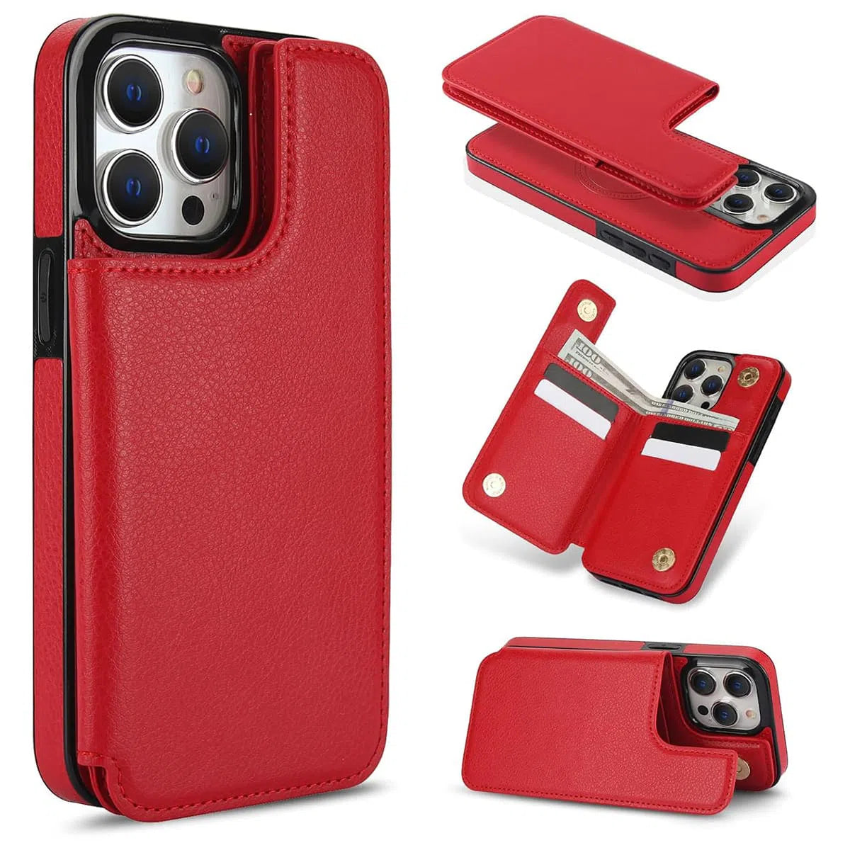 Buy iPhone Wallet Case, 4 Card Slots, Cash Slot, RFID Blocking, Magnetic, MagSafe Compatible,Liliana at Caseles-iPhone 16 Pro Max, Liliana-Red