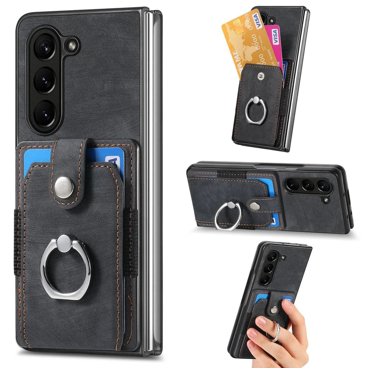 Buy Samsung Galaxy Z Fold Wallet Case, Card Slot, Shockproof Ring Stand, PU Leather,Logan at Caseles-Samsung Galaxy Z Fold 6, Black