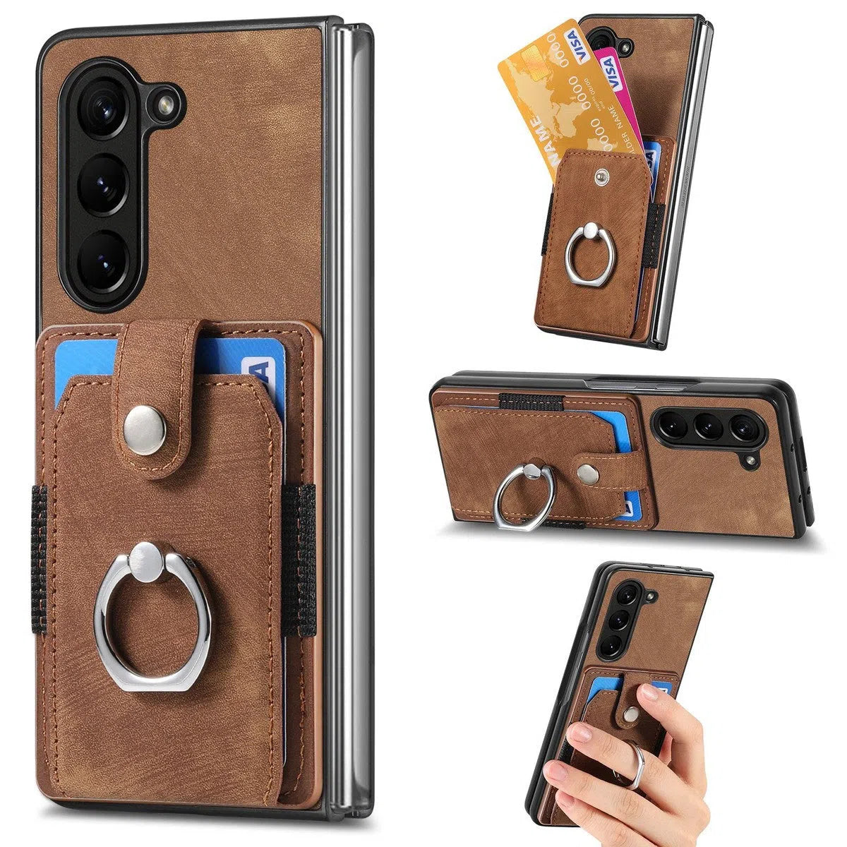 Buy Samsung Galaxy Z Fold Wallet Case, Card Slot, Shockproof Ring Stand, PU Leather,Logan at Caseles-Samsung Galaxy Z Fold 6, Brown