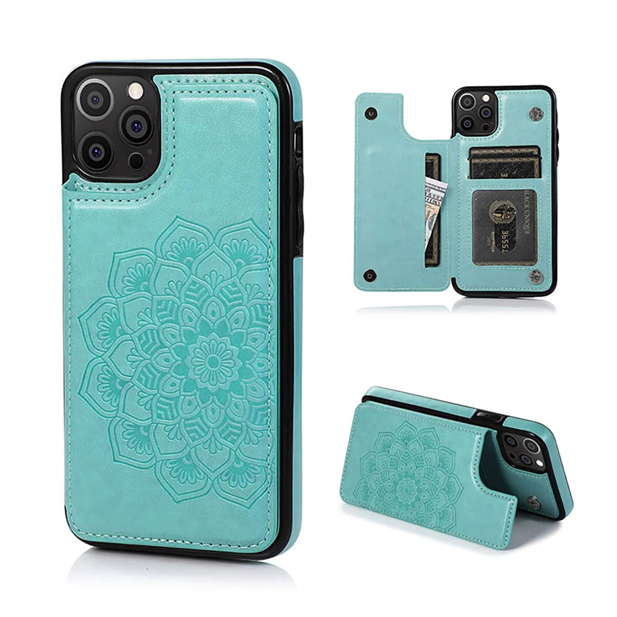 Buy Classic Mandala Wallet Phone Case, Credit Card Holder, Leather, Double Magnetic Buttons, Shockproof Case,Maddox at Caseles-iPhone 16 Pro Max, Maddox-Green