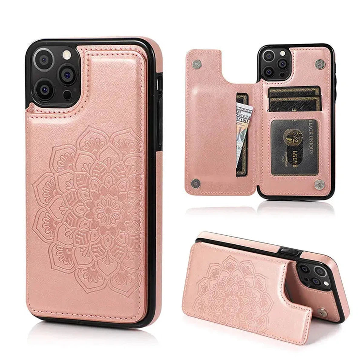 Buy Classic Wallet Phone Case, Credit Card Holder, Leather, Double Magnetic Buttons, Shockproof Case,Maddox at Caseles-iPhone 16 Pro Max, Maddox-Pink