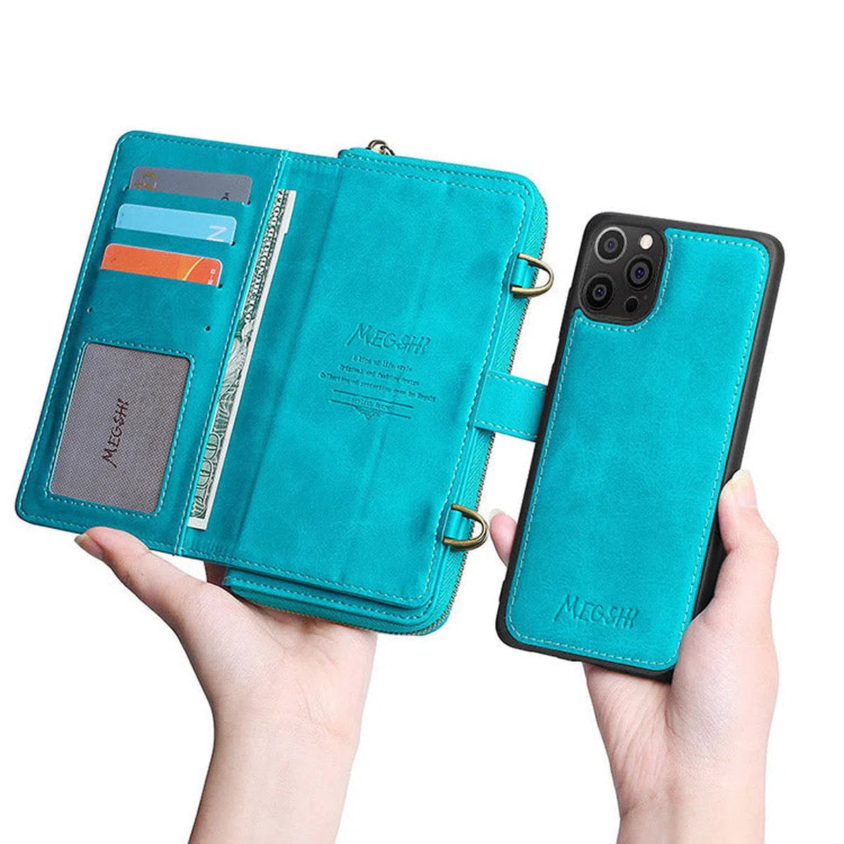 Buy Classic Crossbody Detachable Magnetic Wallet Phone Case, High Capacity with Strap - MEIRA at Caseles-iPhone 16 Pro Max, Meira-Blue