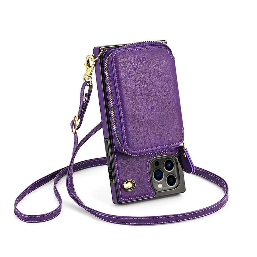 Buy Classic Crossbody Wallet Phone Case, Premium Leather, Credit Card Holder, Zipper Pocket Purse Handbag, Kickstand Shockproof Case - MOHINI at Caseles-iPhone 16 Pro Max, Mohini-Purple