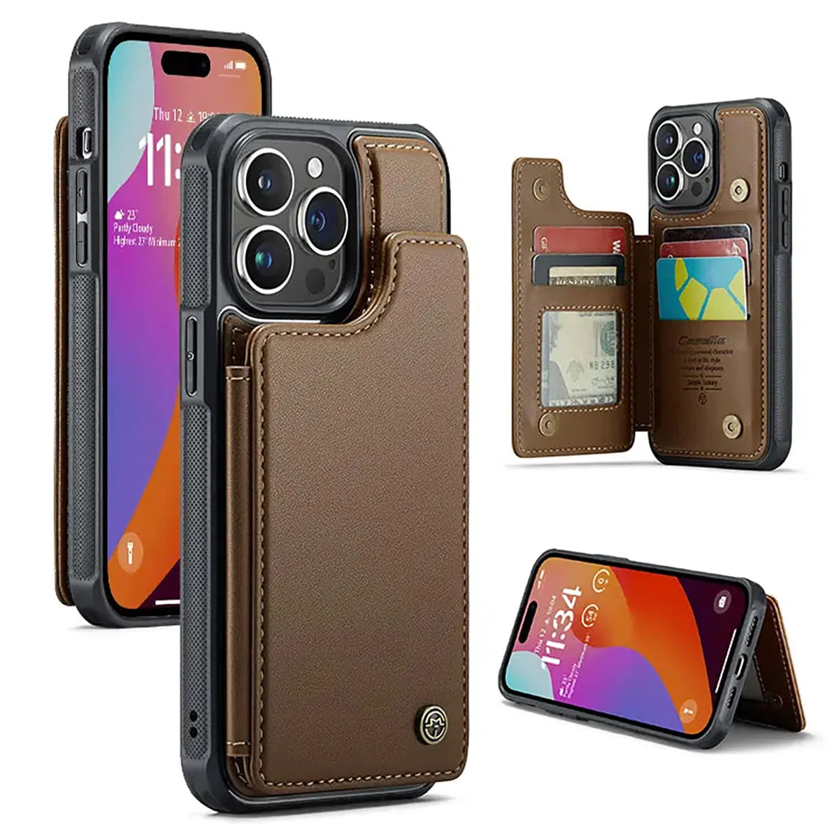 Buy Leather Flip Folio Phone Wallet Case, Magnetic Snap & RFID Blocking Card Slots, Kickstand Shockproof Protective Cover - NASH at Caseles-iPhone 16 Pro Max, Nash-Brown