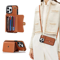 Buy Crossbody Wallet Phone Case, Magnetic Closure Flip Handbag, Leather, Card Holder, Wrist Strap Lanyard, RFID Blocking Kickstand Cover - OLIANA at Caseles-iPhone 16 Pro Max, Oliana-Brown