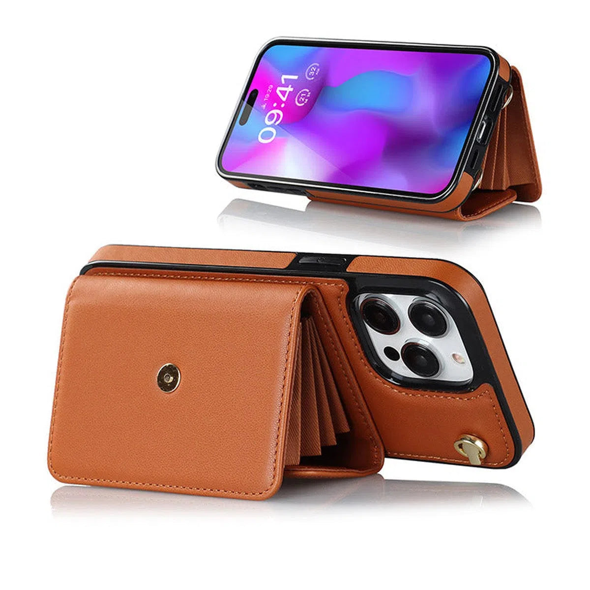 Buy Crossbody Wallet Phone Case, Magnetic Closure Flip Handbag, Leather, Card Holder, Wrist Strap Lanyard, RFID Blocking Kickstand Cover - OLIANA at Caseles-iPhone 16 Pro Max, Oliana-Brown