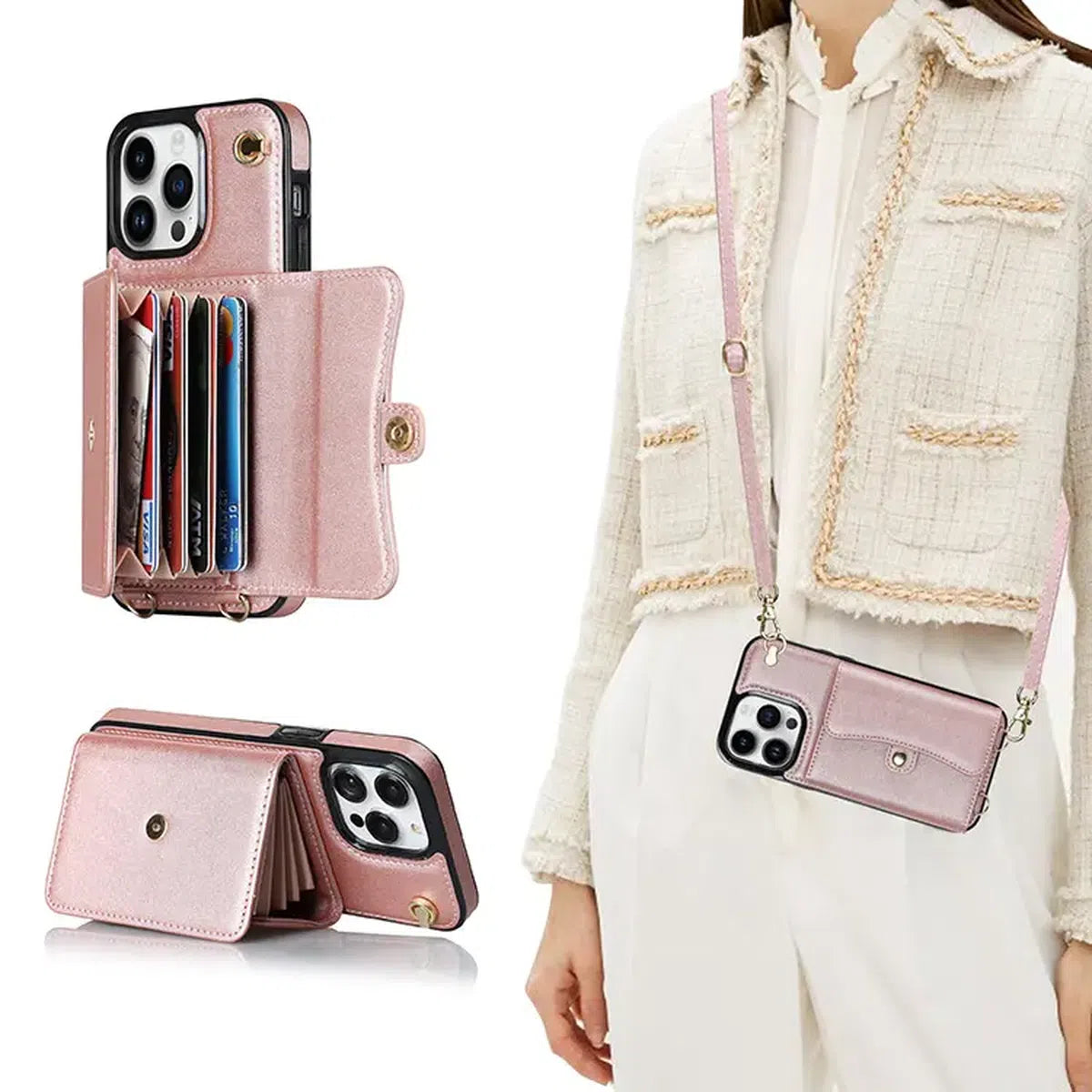 Buy Crossbody Wallet Phone Case, Magnetic Closure Flip Handbag, Leather, Card Holder, Wrist Strap Lanyard, RFID Blocking Kickstand Cover - OLIANA at Caseles-iPhone 16 Pro Max, Oliana-Pink