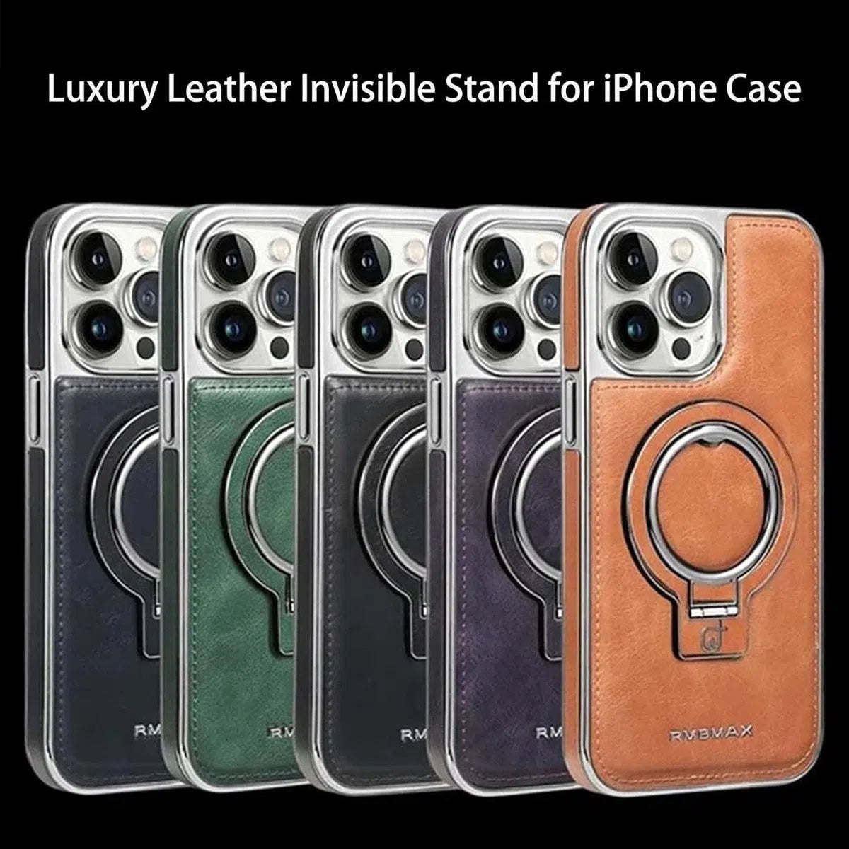 Buy Luxury Leather Invisible Stand for iPhone Case, Transmitg Magnetic Phone Case for iPhone Built-in Invisible Stand - PHOEBE at Caseles-iPhone 16 Pro Max, Phoebe-Brown