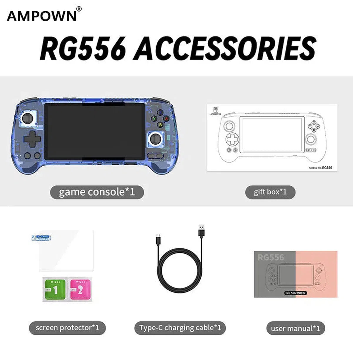 Buy RG556 Handheld Game Console, 5.48" AMOLED Display, Android 13, Hall Trigger, Retro Gaming - Portable Retro Gaming Console RG556 Support PS2 and Wii Games at Caseles-128GB ( 10000 + Games ), Gc-Black