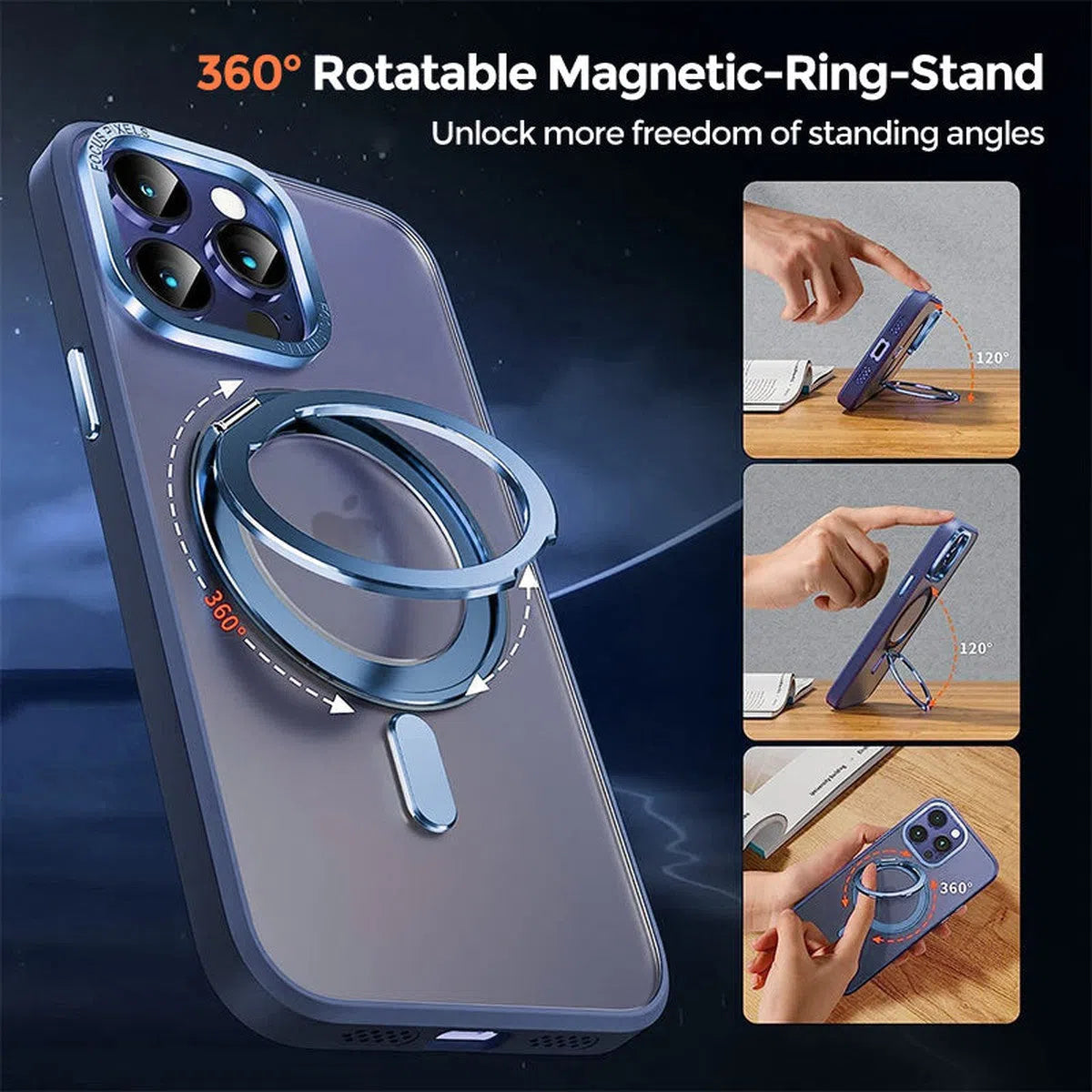 Buy 360° Rotatable Stand Ring Holder, Compatible with Magsafe, Magnetic Kickstand Shockproof Cover - ROWAN at Caseles-iPhone 16 Pro Max, Rowan-Black