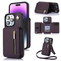 Buy Wallet Crossbody Case for iPhone with RFID Blocking Card Holders Zipper Purse Storage Kickstand Function Detachable Wrist Lanyard Shoulder Strap Shockproof Wallet Case - SCARLETT at Caseles-iPhone 16 Pro Max, Scarlett-Purple