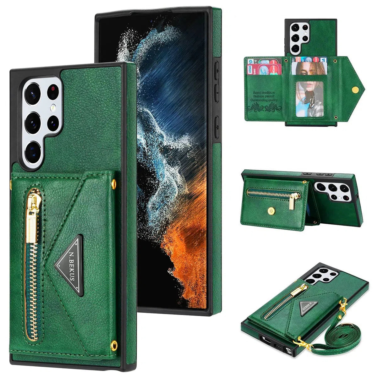 Buy MobiWallet-Leather 4-in-1 Large Capacity Phone Case for Samsung - SOPHIA at Caseles-Samsung Galaxy S24 Ultra, Sophia-Green