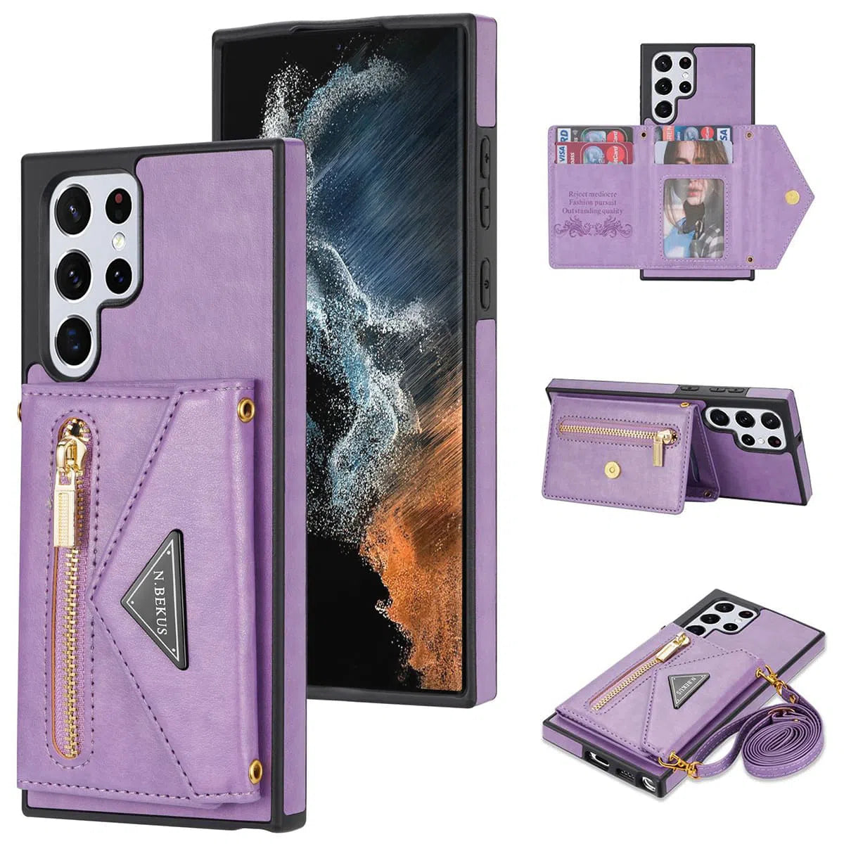 Buy MobiWallet-Leather 4-in-1 Large Capacity Phone Case for Samsung - SOPHIA at Caseles-Samsung Galaxy S24 Ultra, Sophia-Violet