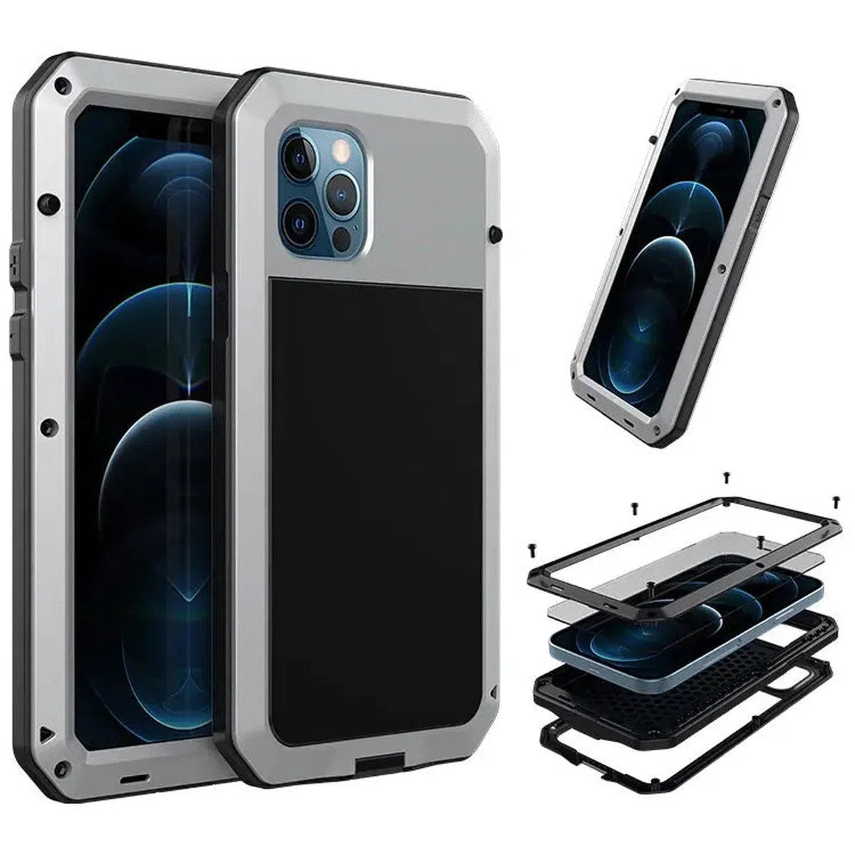 Buy Classic Full Body Metal Armor Phone Case, with Screen Protector, Heavy Duty Defender Shockproof Case - TADDEO at Caseles-iPhone 16 Pro Max, Taddeo-Black