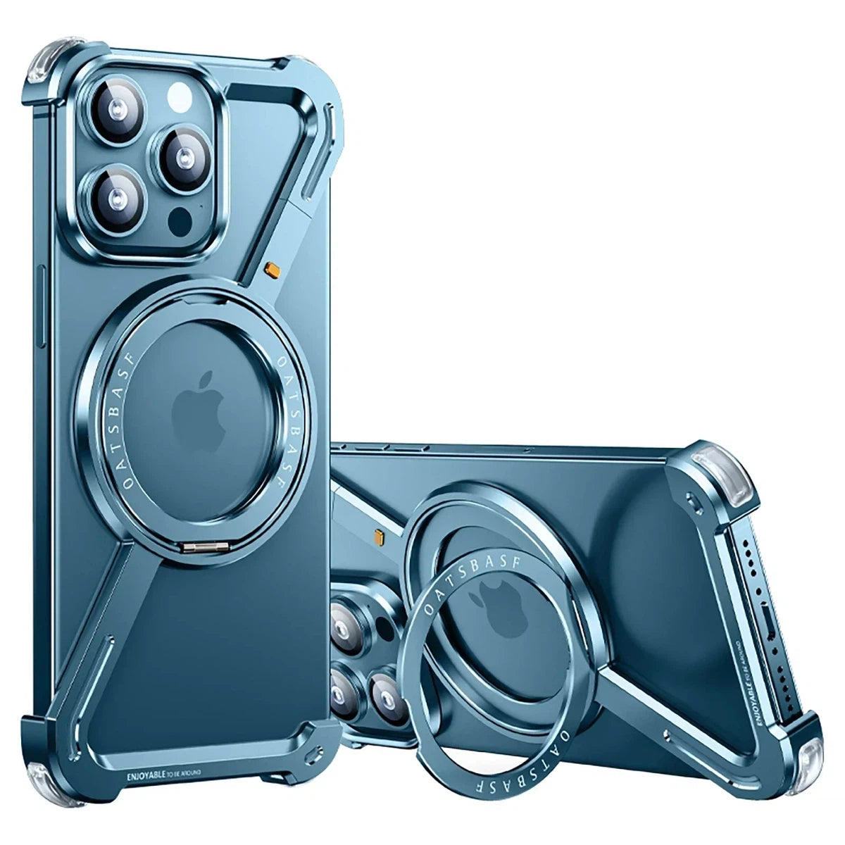 Buy Aluminum Metal Frameless Design Bumper Phone Case for iPhone with Rotatable Ring Holder Magnetic Kickstand Cover - ZEE at Caseles-iPhone 16 Pro Max, Blue