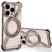 Buy Aluminum Metal Frameless Design Bumper Phone Case for iPhone with Rotatable Ring Holder Magnetic Kickstand Cover - ZEE at Caseles-iPhone 16 Pro Max, Silver