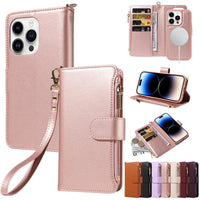 Buy Multifunctional card holder supports more than 5 credit cards Wallet mobile phone case Leather mobile phone case - ZOLA at Caseles-iPhone 16 Pro Max, Rose Gold